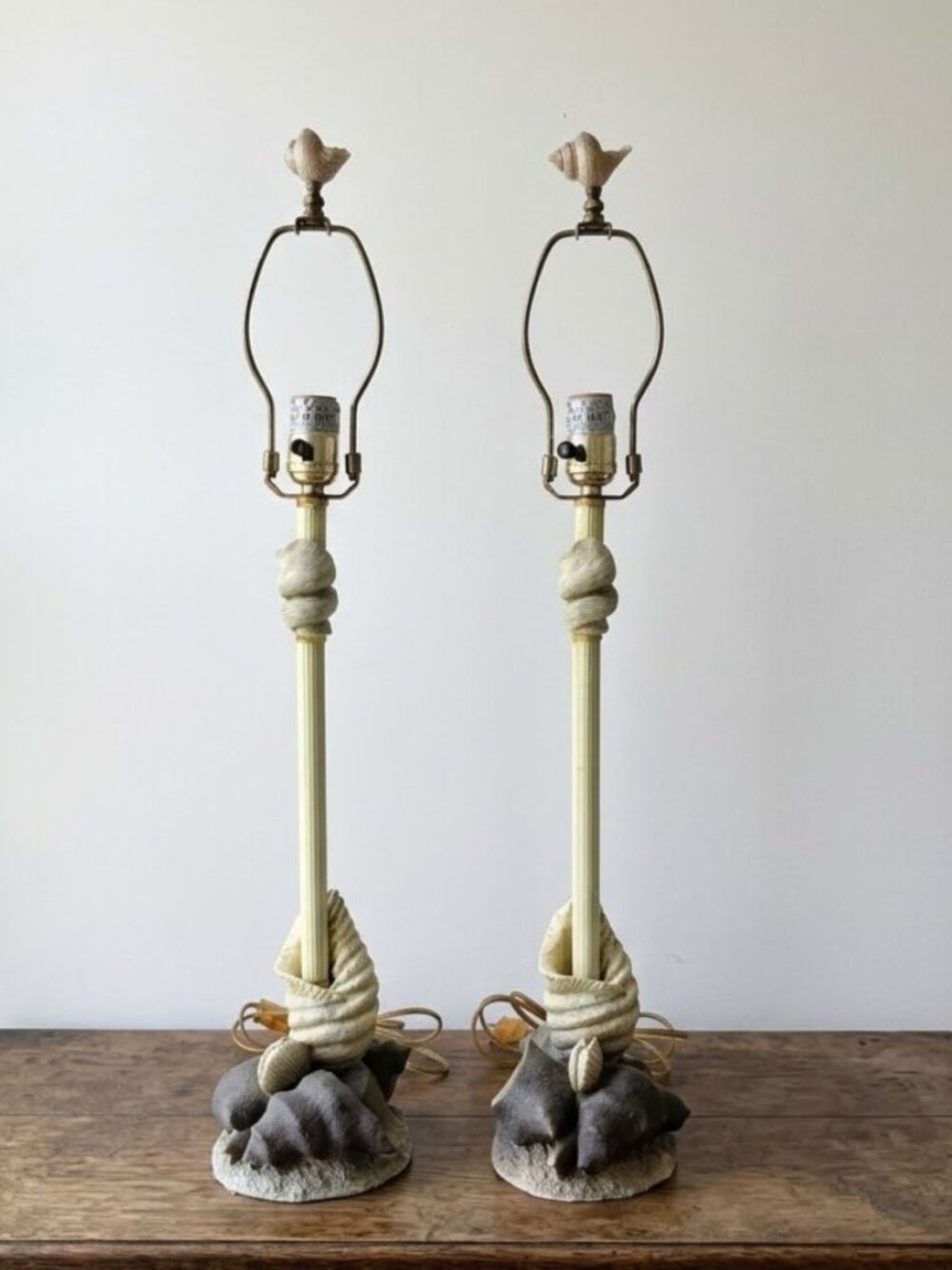 Pair Vintage Coastal Seashell Table Lamps 28" Tall Beach Nautical Decor Shells